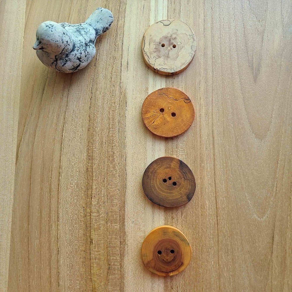 4 Large HAND-CRAFTED WOODEN BUTTONS ~ Spalted